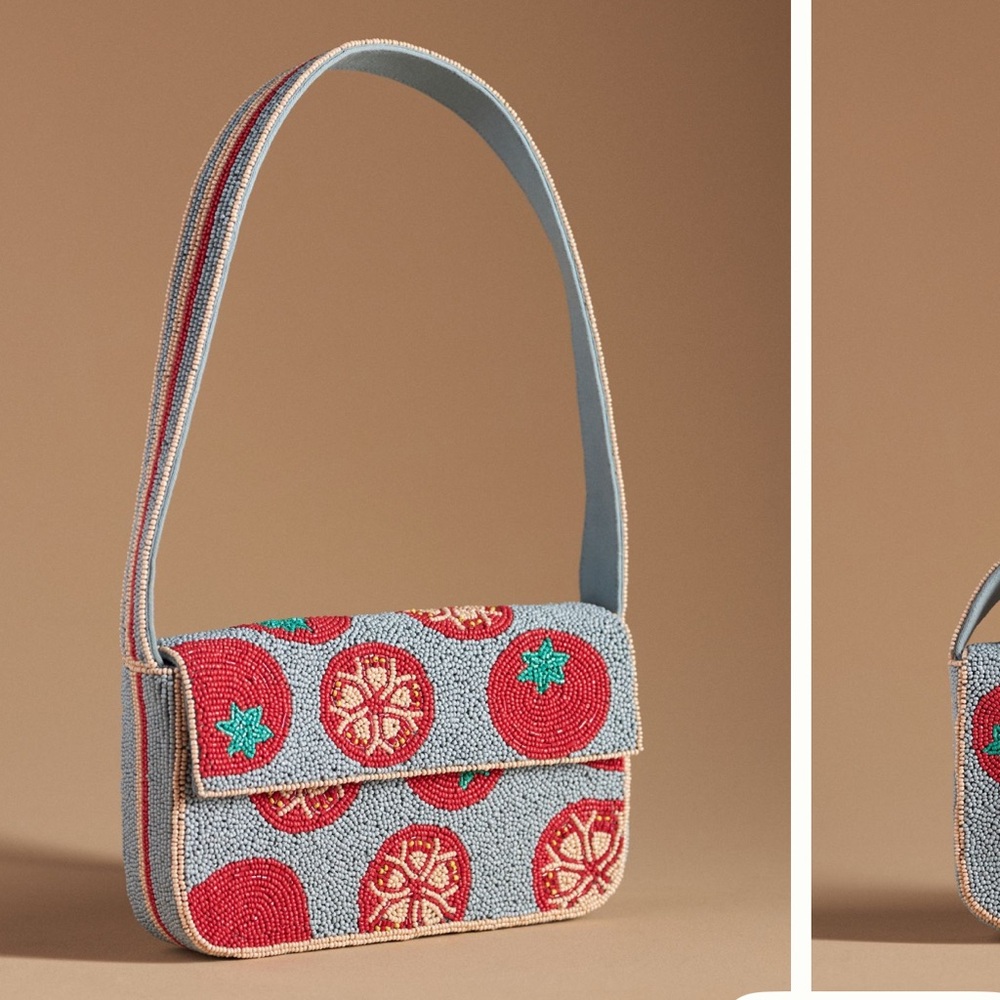 Anthropologie Fiona Beaded Bag - Tomato print